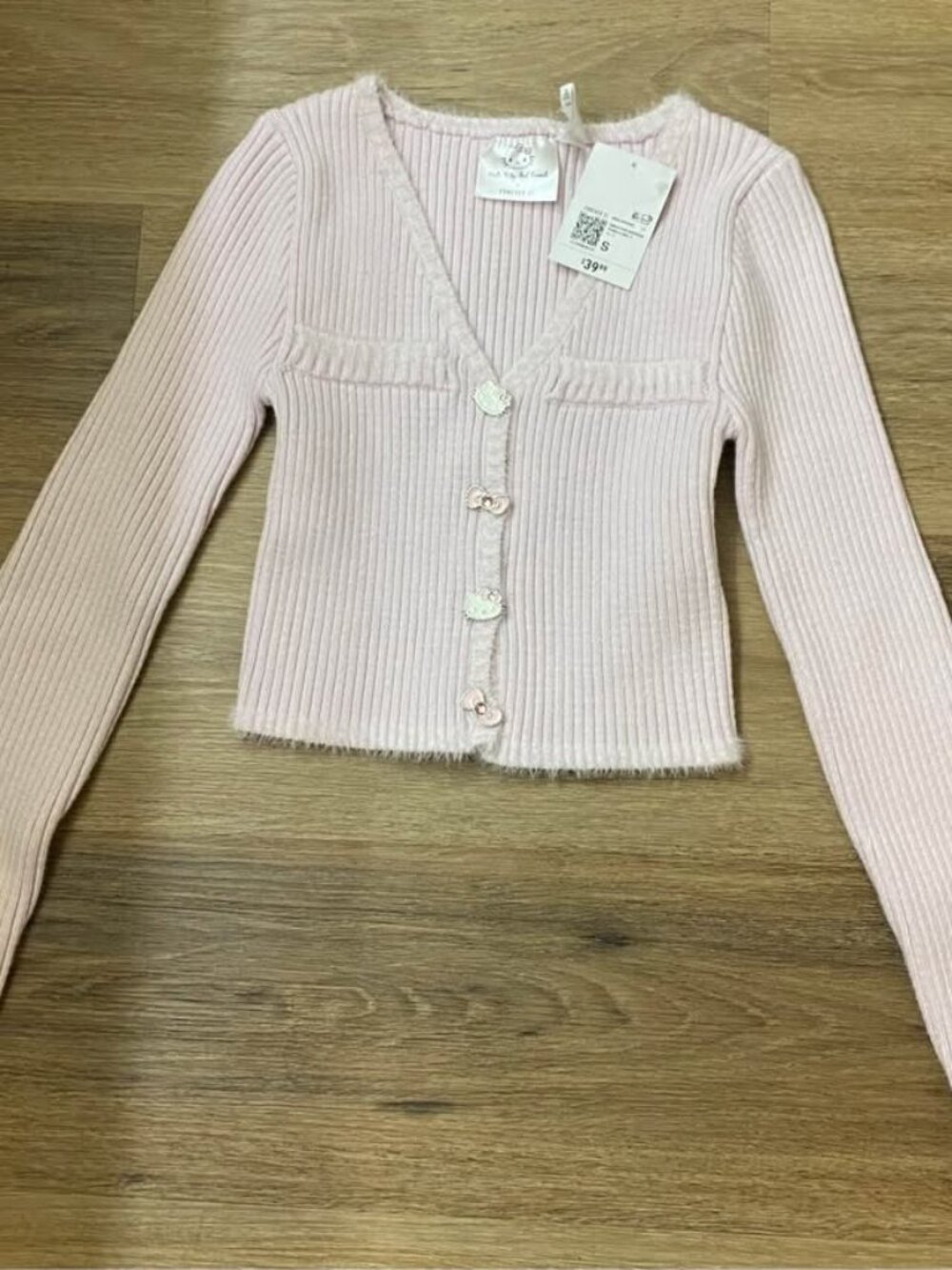 Hello Kitty & Friends x Forever 21 Pink Fuzzy Cardigan Sweater Small